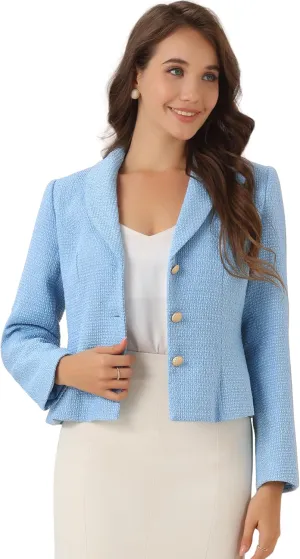 Allegra K Tweed Blazers for Women's Lapel Collar Long Sleeves Blazer Jackets