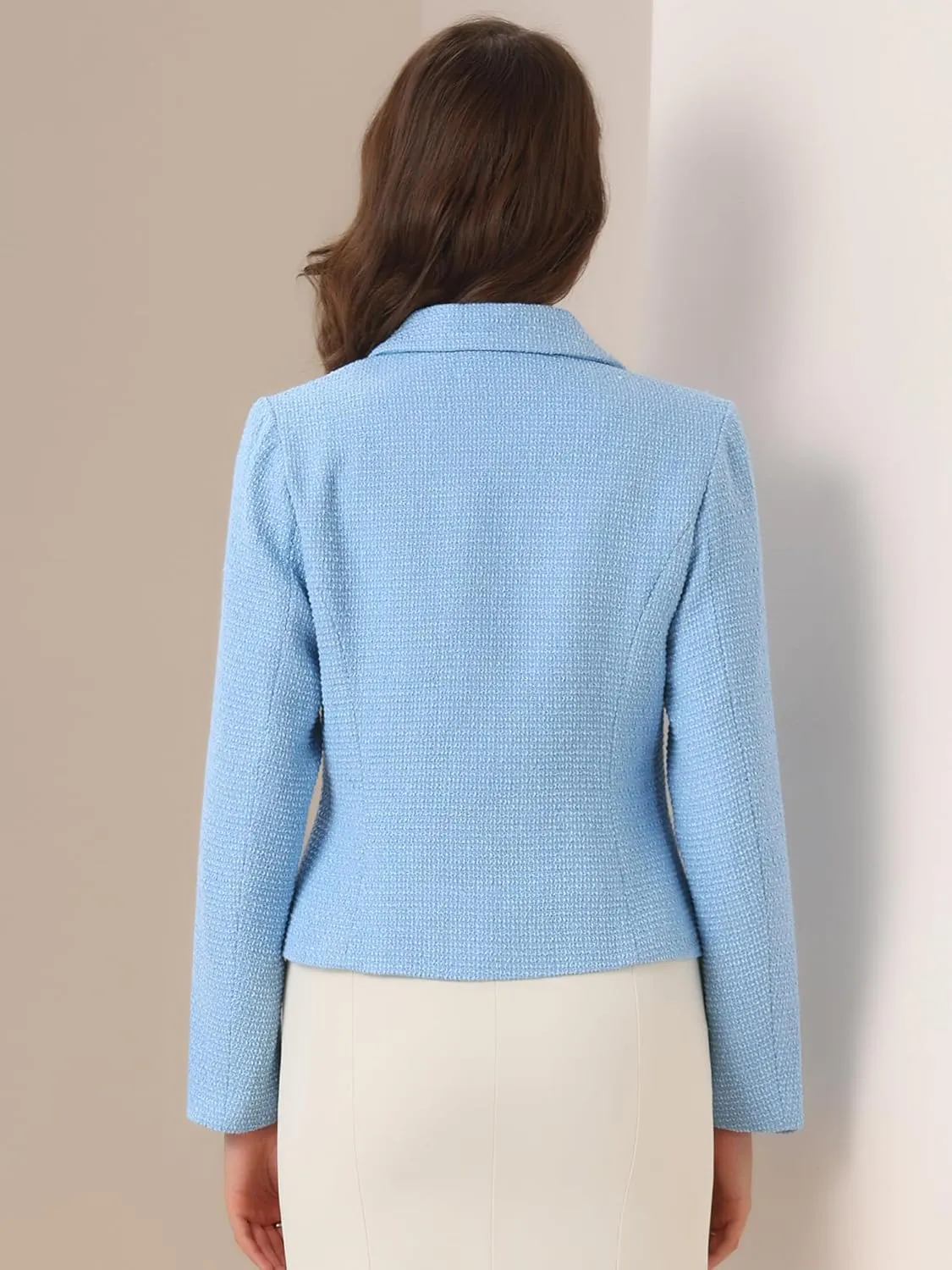 Allegra K Tweed Blazers for Women's Lapel Collar Long Sleeves Blazer Jackets