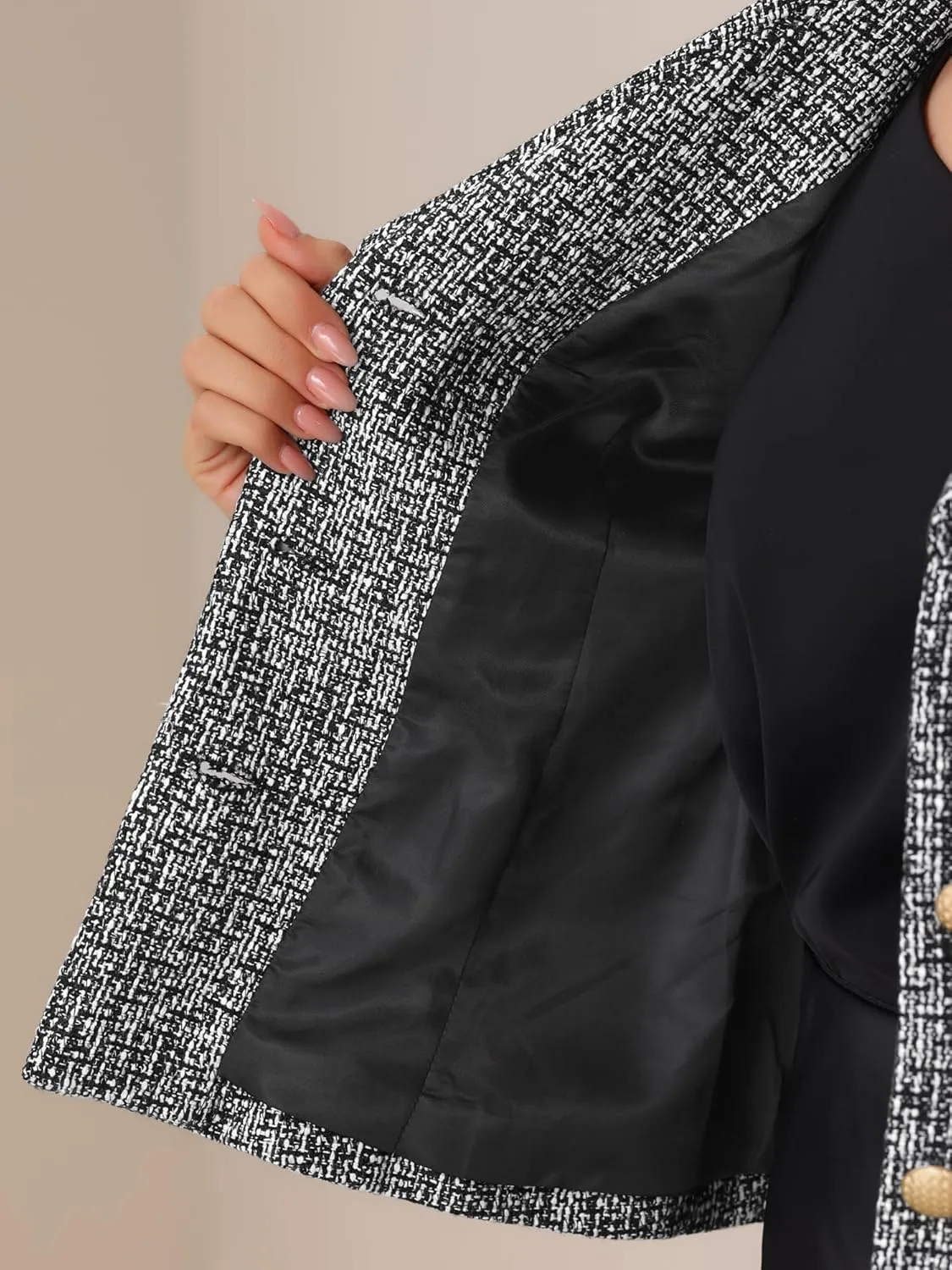 Allegra K Tweed Blazers for Women's Lapel Collar Long Sleeves Blazer Jackets