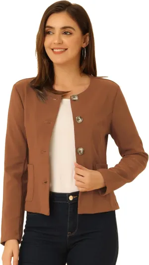 Allegra K Women's Blazers Casual Jackets Long Sleeve Button Down Cropped Blazer Work Office Business Jacket