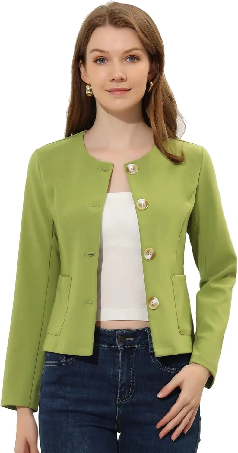 Allegra K Women's Blazers Casual Jackets Long Sleeve Button Down Cropped Blazer Work Office Business Jacket