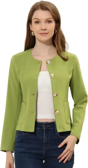 Allegra K Women's Blazers Casual Jackets Long Sleeve Button Down Cropped Blazer Work Office Business Jacket