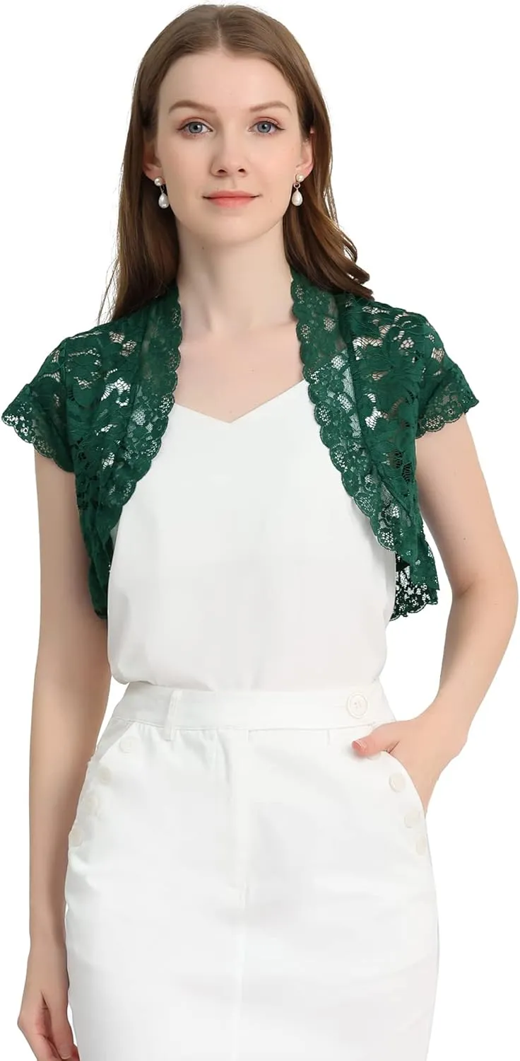 Allegra K Women's Lace Cardigan Open Front Elegant Short Sleeve Sheer Floral Cropped Bolero Lace Shrug Top