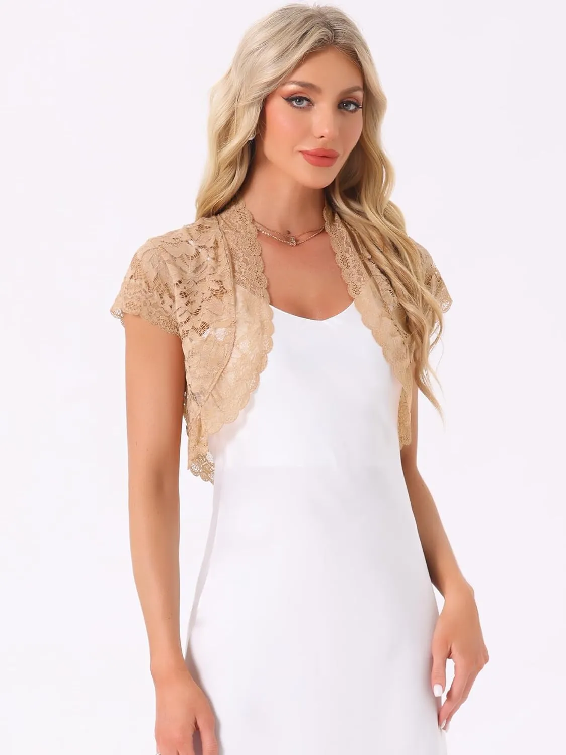 Allegra K Women's Lace Cardigan Open Front Elegant Short Sleeve Sheer Floral Cropped Bolero Lace Shrug Top