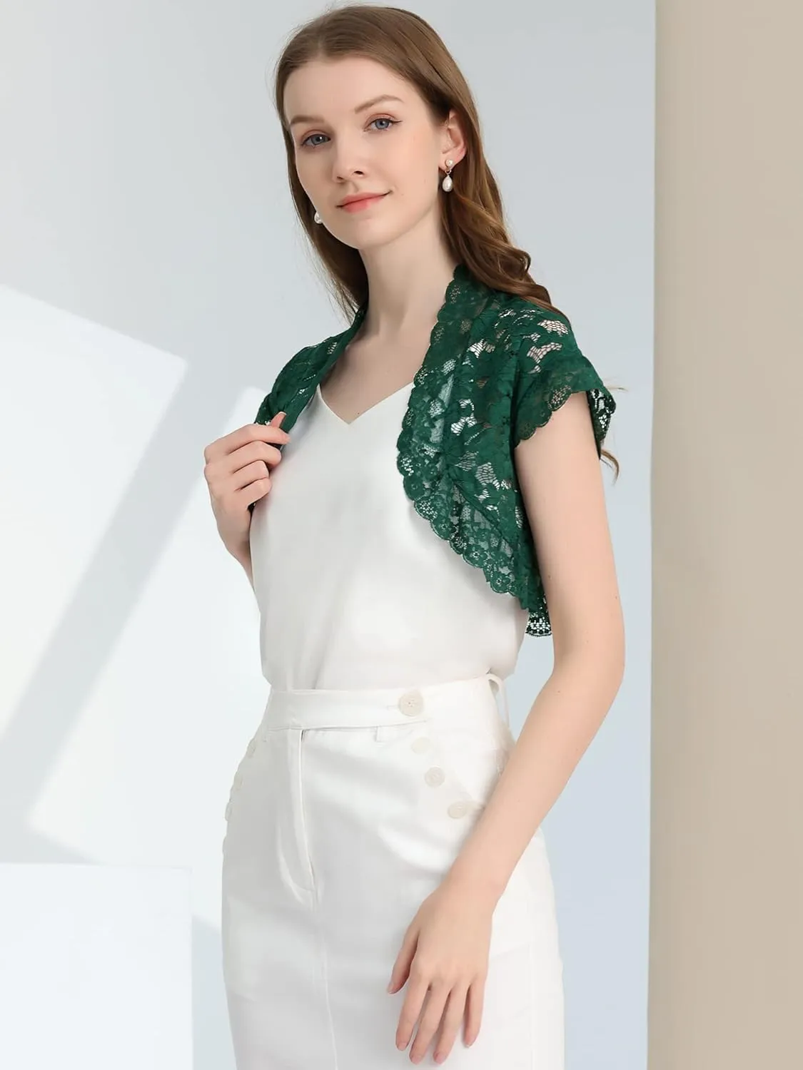 Allegra K Women's Lace Cardigan Open Front Elegant Short Sleeve Sheer Floral Cropped Bolero Lace Shrug Top
