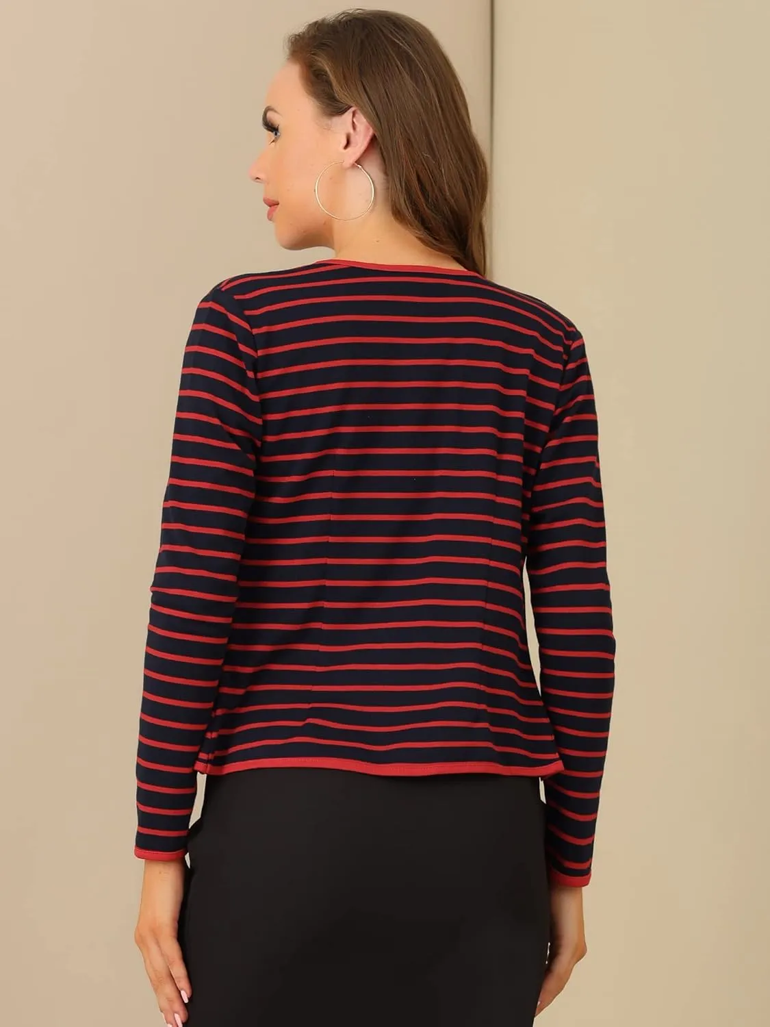 Allegra K Women's Notched Lapel Casual Work Office Striped Blazer