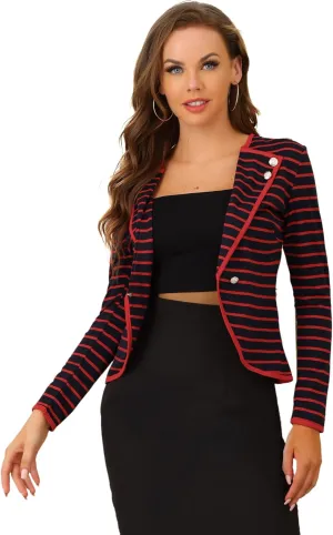 Allegra K Women's Notched Lapel Casual Work Office Striped Blazer