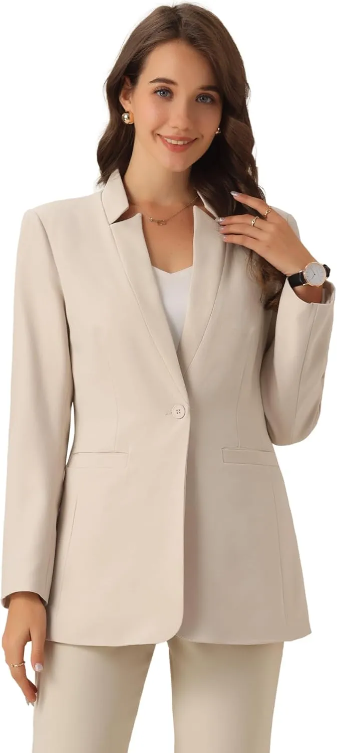 Allegra K Work Blazers for Women's Long Sleeve V Neck Business Outfits Jackets Blazer