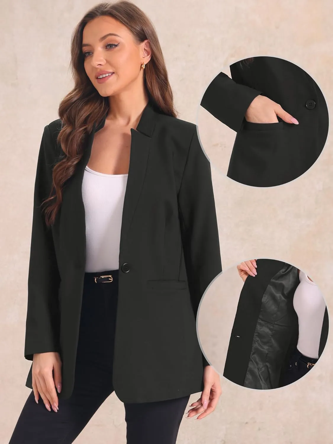 Allegra K Work Blazers for Women's Long Sleeve V Neck Business Outfits Jackets Blazer