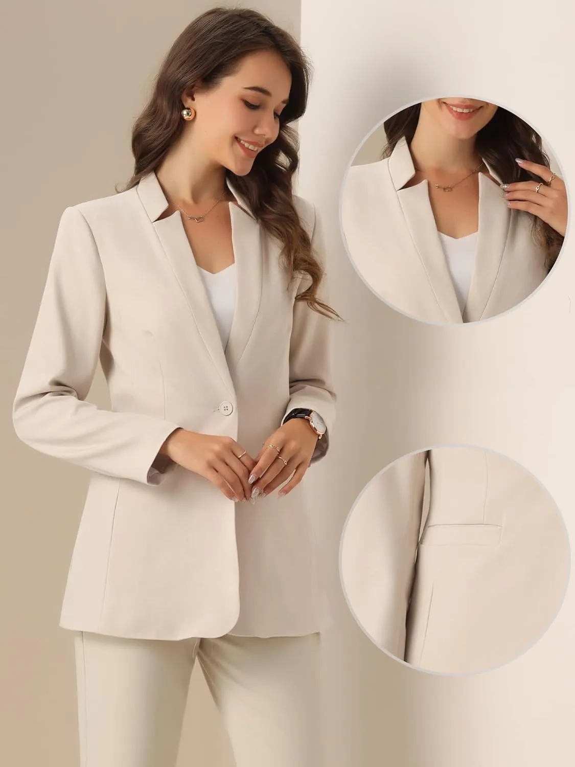 Allegra K Work Blazers for Women's Long Sleeve V Neck Business Outfits Jackets Blazer