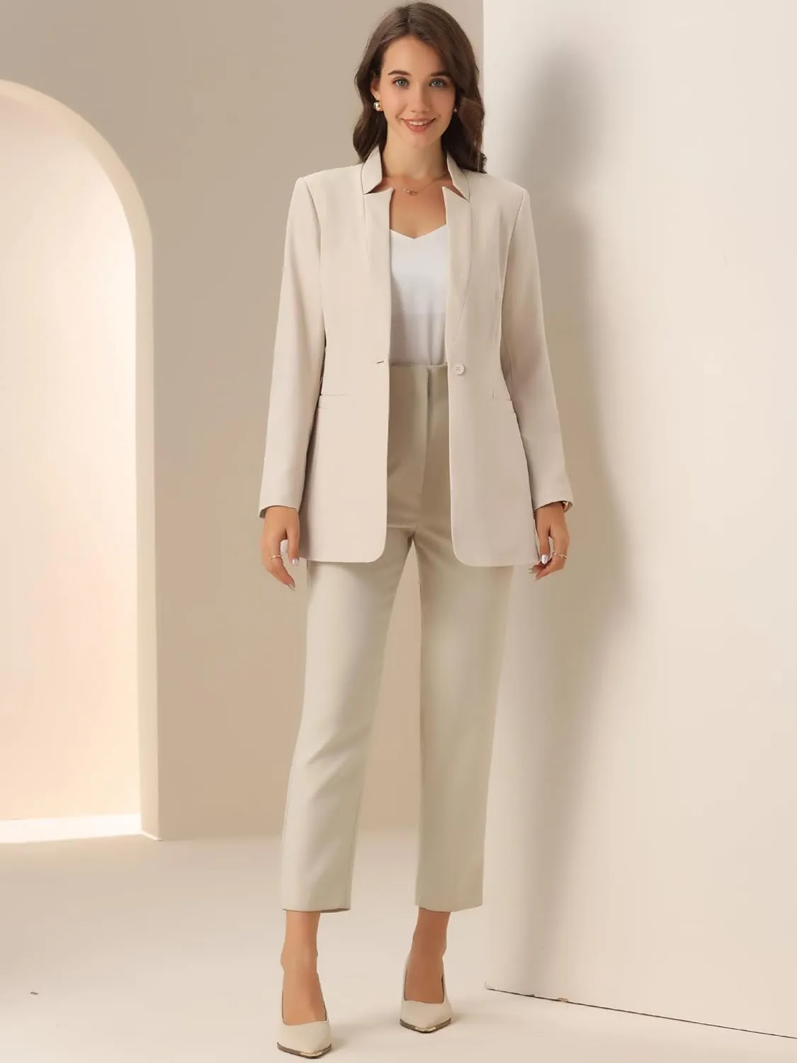 Allegra K Work Blazers for Women's Long Sleeve V Neck Business Outfits Jackets Blazer