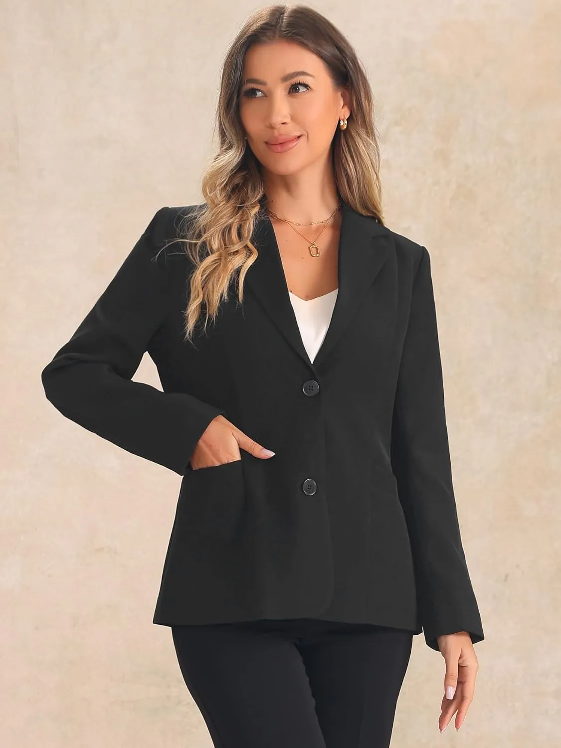 Allegra K Work Office Blazers for Women's Lapel Collar Long Sleeve Jackets Suit with Pockets