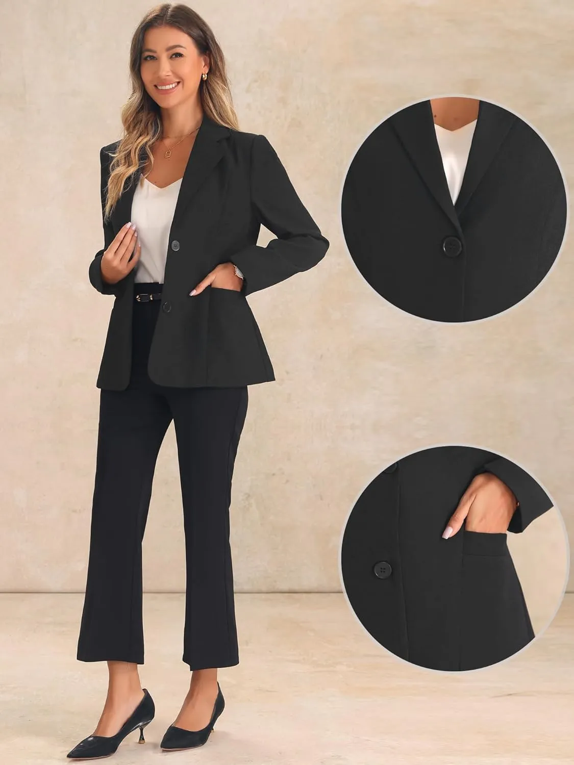 Allegra K Work Office Blazers for Women's Lapel Collar Long Sleeve Jackets Suit with Pockets