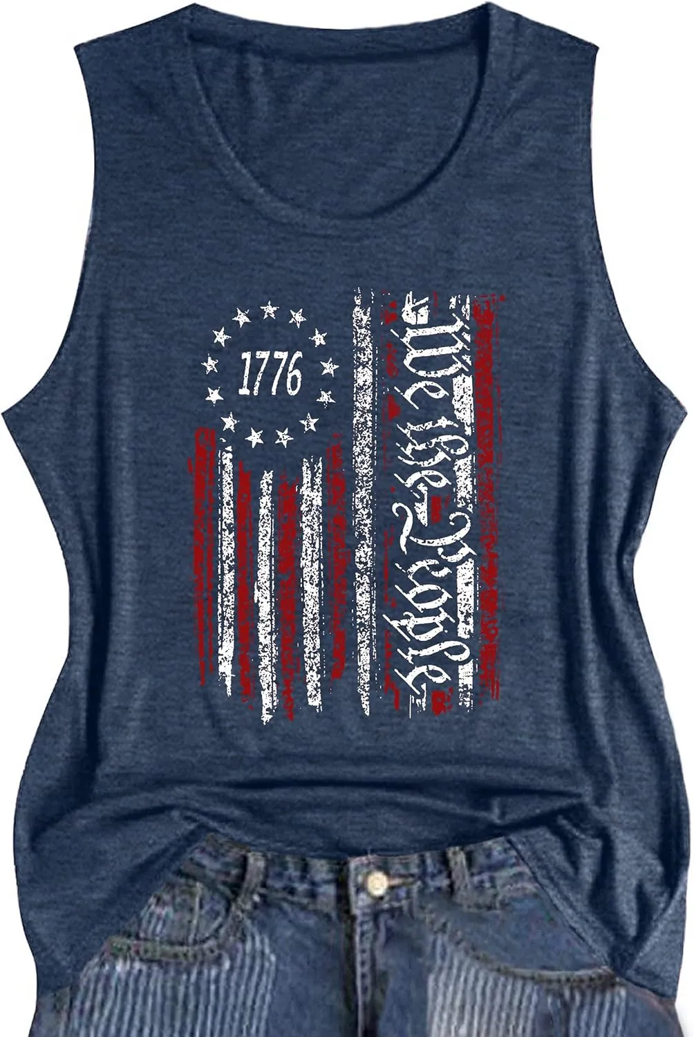American Flag Tank Tops Women Patriotic Shirt USA Flag Stars Stripes Print Sleeveless T-Shirt 4th of July Tee Tops