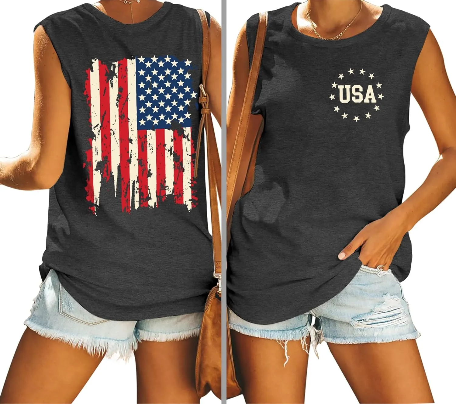 American Flag Tank Tops Women Patriotic Shirt USA Flag Stars Stripes Print Sleeveless T-Shirt 4th of July Tee Tops
