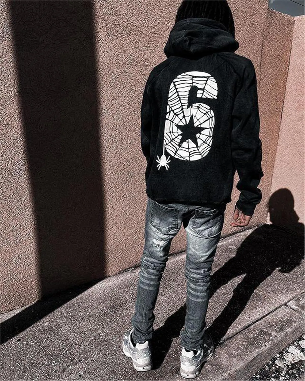 Amiblvowa Y2K Hoodie for Men Women Spider Web Graphic Hoodies Aesthetic Grunge Hooded Sweatshirt Oversized Harajuku Jacket