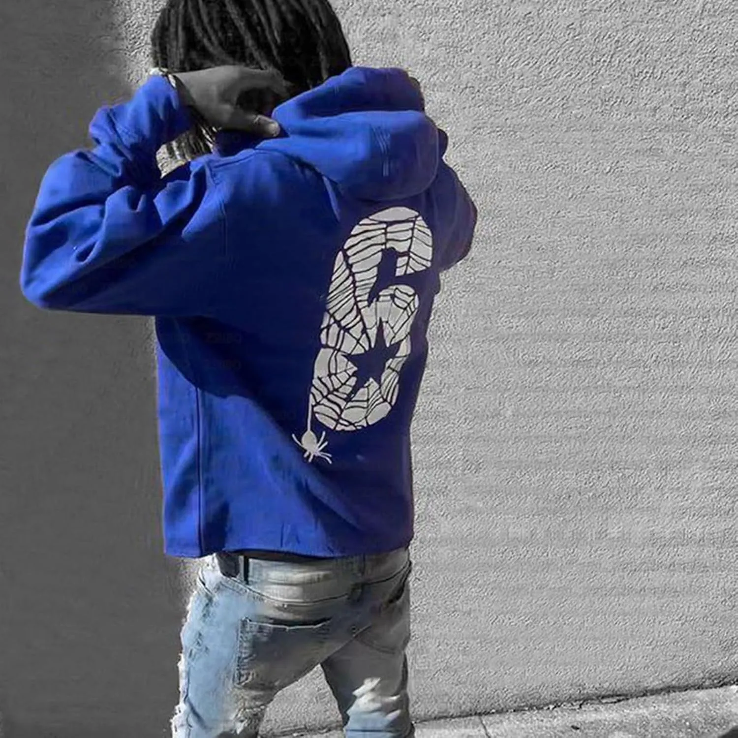 Amiblvowa Y2K Hoodie for Men Women Spider Web Graphic Hoodies Aesthetic Grunge Hooded Sweatshirt Oversized Harajuku Jacket