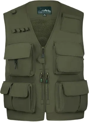 AOTORR Mens Outdoor Work Safari Cargo Photo Travel Fishing Vests for Men with Multi-pockets