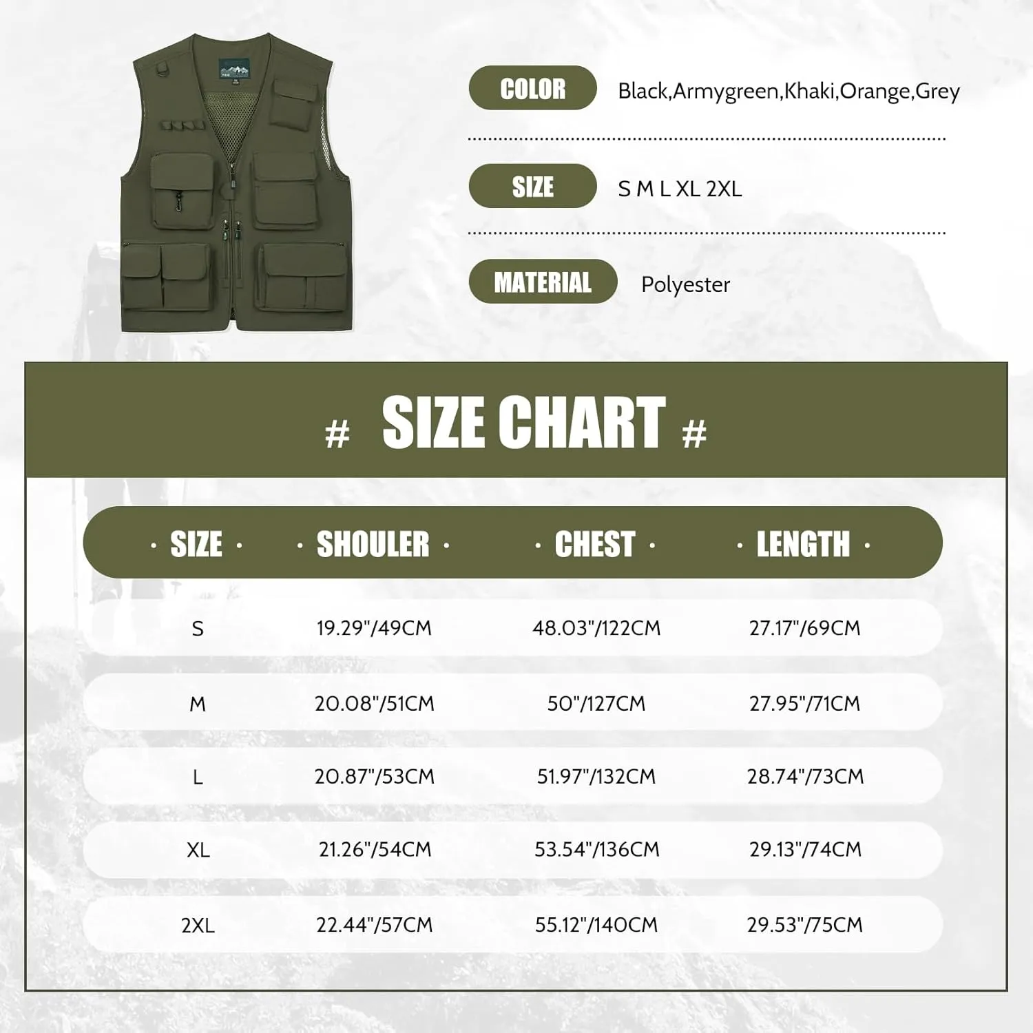 AOTORR Mens Outdoor Work Safari Cargo Photo Travel Fishing Vests for Men with Multi-pockets