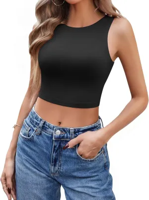 Avidlove Tank Top for Women Sleeveless Double Lined Crop Tops High Neck Racerback Camisole Summer Casual Slim Clothes