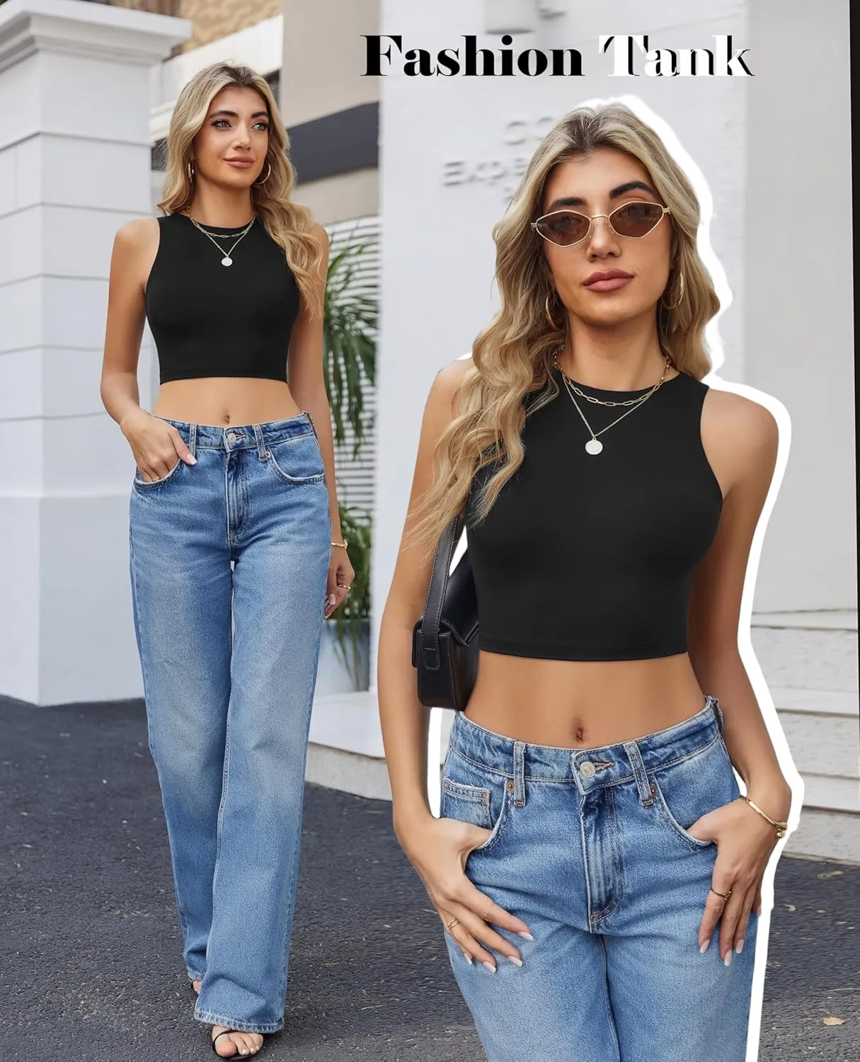 Avidlove Tank Top for Women Sleeveless Double Lined Crop Tops High Neck Racerback Camisole Summer Casual Slim Clothes