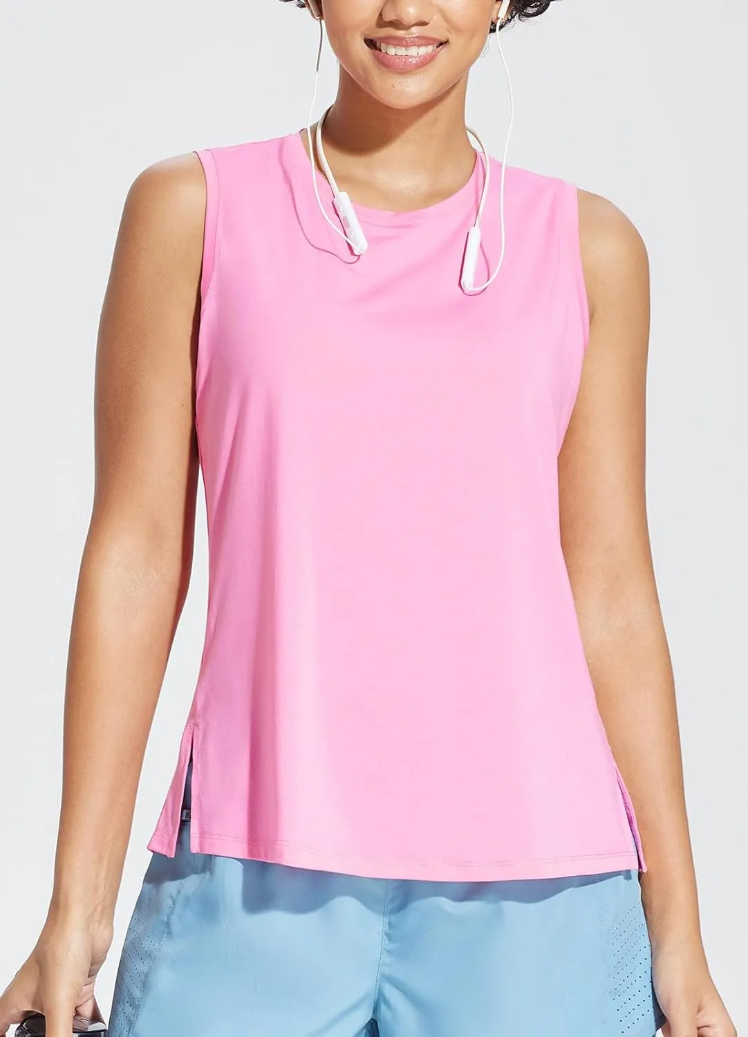 baleaf Workout Tank Tops for Women Sleeveless Athletic Top Loose Fit Running Shirts High Neck Yoga Gym Clothes
