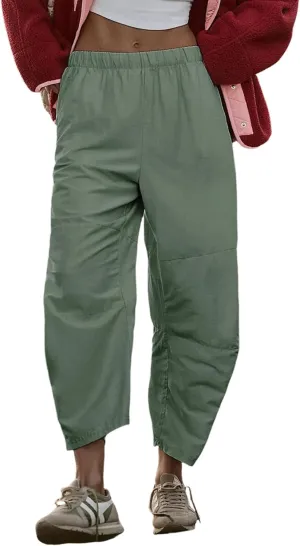 Bianstore Womens Baggy Wide Leg Barrel Pants Casual Elastic Waist Palazzo Harem Pants with Pockets