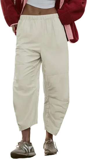 Bianstore Womens Baggy Wide Leg Barrel Pants Casual Elastic Waist Palazzo Harem Pants with Pockets