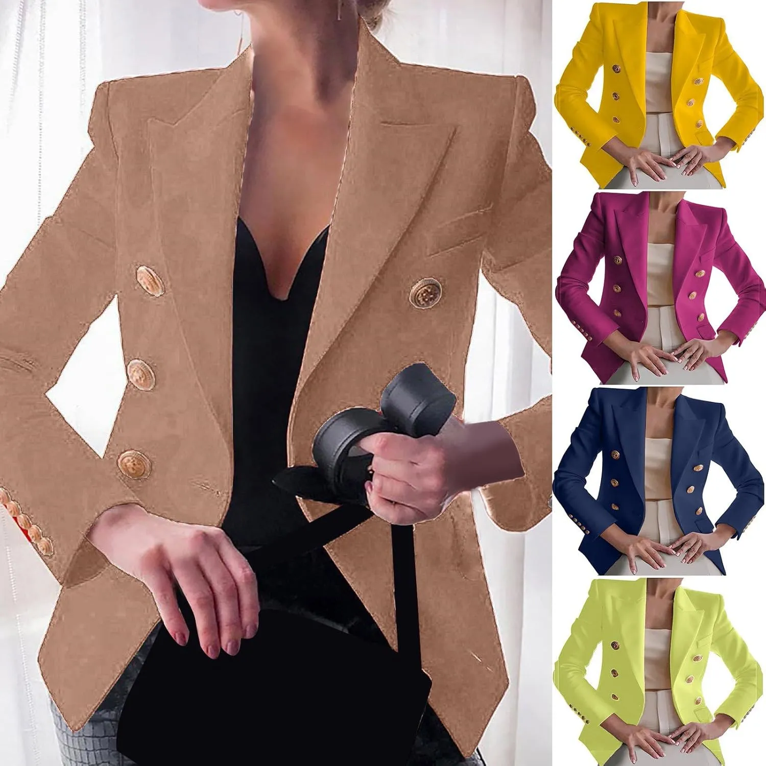 Blazers for Women Business Casual Long Sleeve Fitted Blazer Double Breasted Blazer Work Office Jacket Elegant Blazers