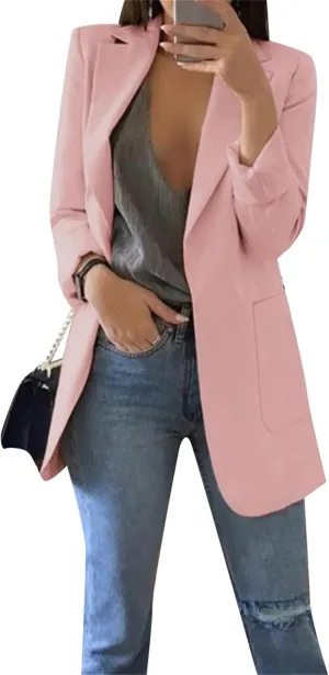 BOFETA Women's Solid Color Blazer Cardigan Casual Long Sleeve Plus Size Blazer with Pockets