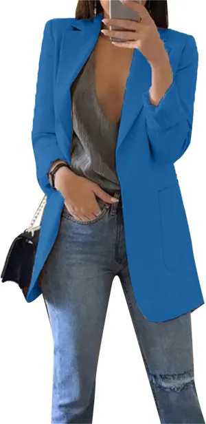 BOFETA Women's Solid Color Blazer Cardigan Casual Long Sleeve Plus Size Blazer with Pockets