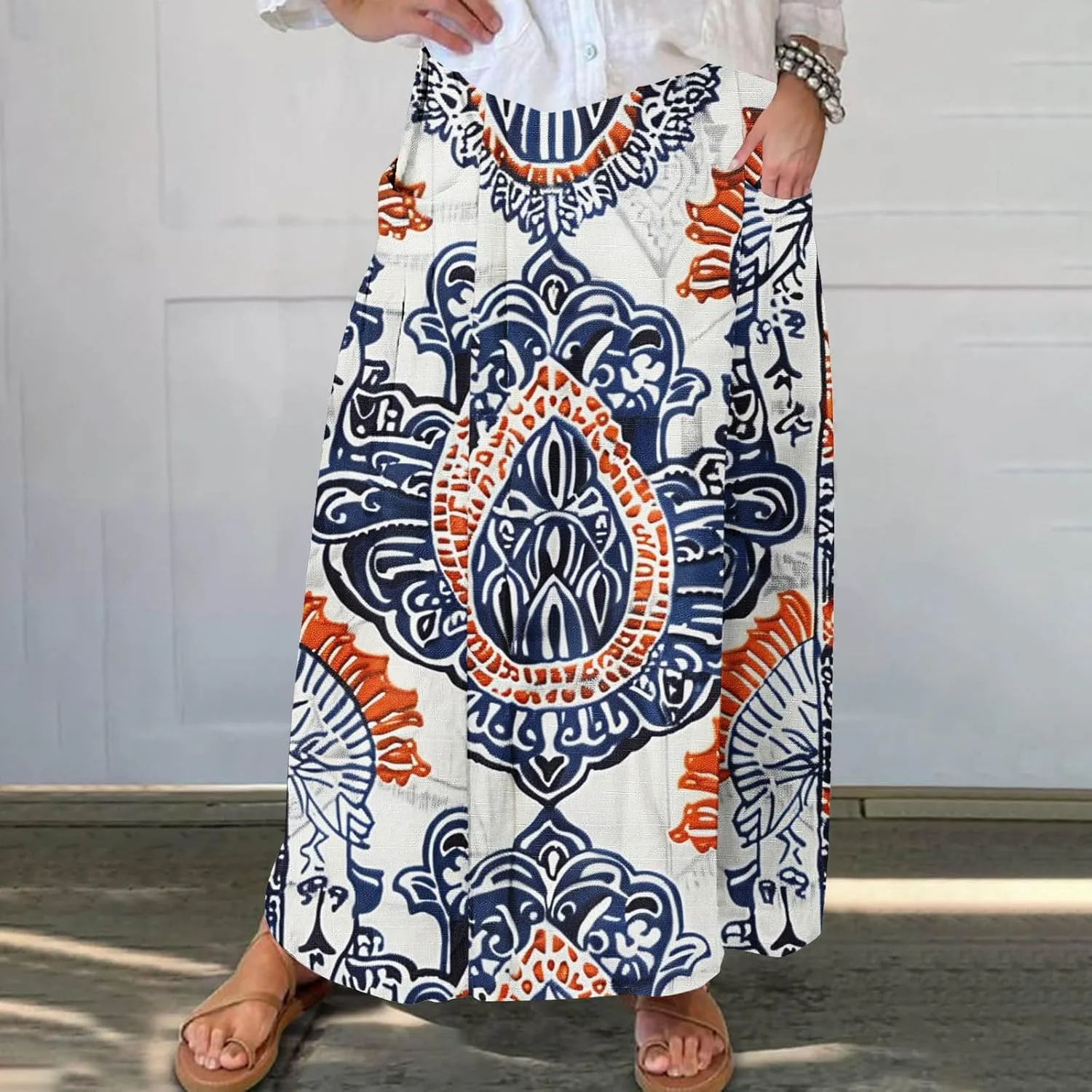 Boho Skirt for Women Floral Butterfly Graphic Skirts High Waisted Plus Size Baggy Skirts Pleated Skirt Outfits