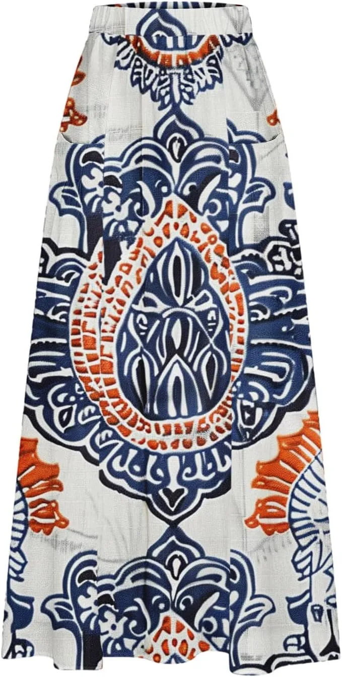 Boho Skirt for Women Floral Butterfly Graphic Skirts High Waisted Plus Size Baggy Skirts Pleated Skirt Outfits