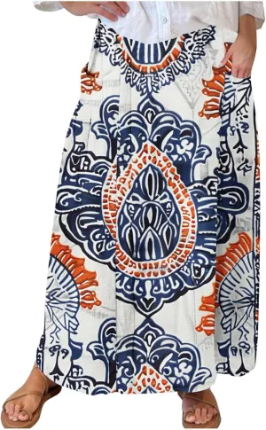 Boho Skirt for Women Floral Butterfly Graphic Skirts High Waisted Plus Size Baggy Skirts Pleated Skirt Outfits