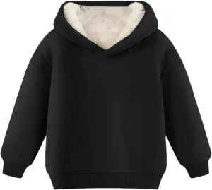Boys Girls Fleece Lined Pullover Tops Hooded Sweatshirt Solid Sherpa Hoodie for Teen Girl Winter Thermal Outwear