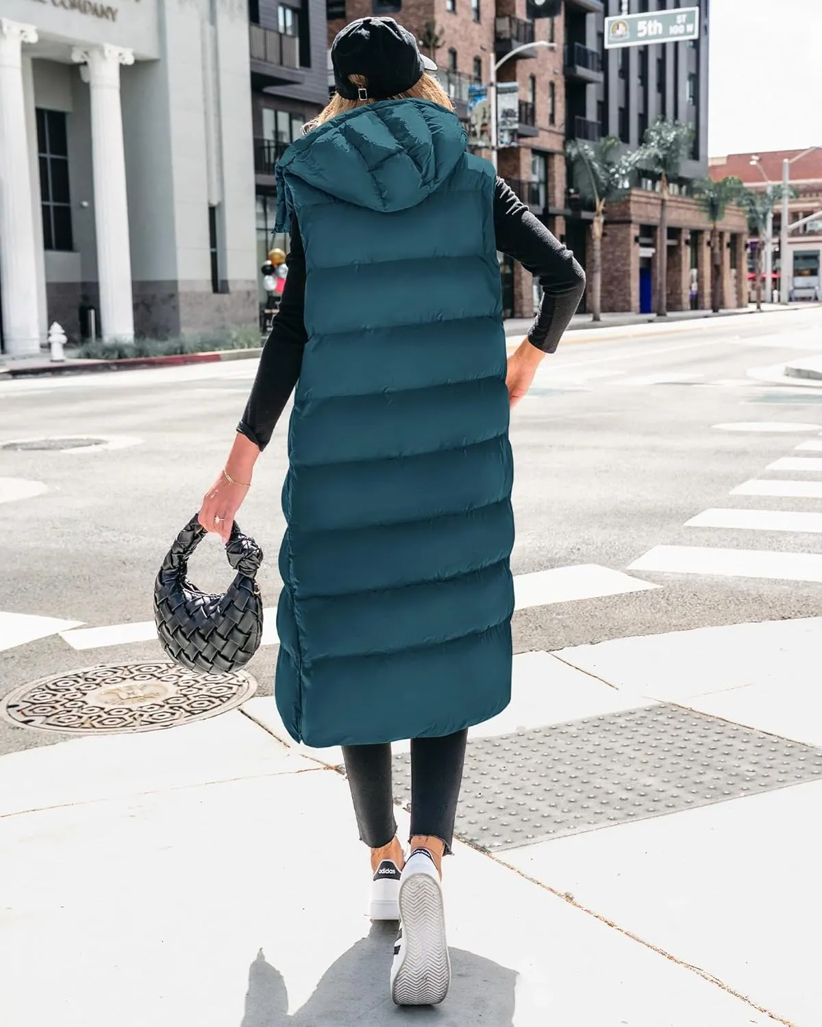 BTFBM Long Puffer Vest Women Quilted Hooded Button Down Zip Up Sleeveless Vests Outerwear Padded Jacket Fall Winter Coat