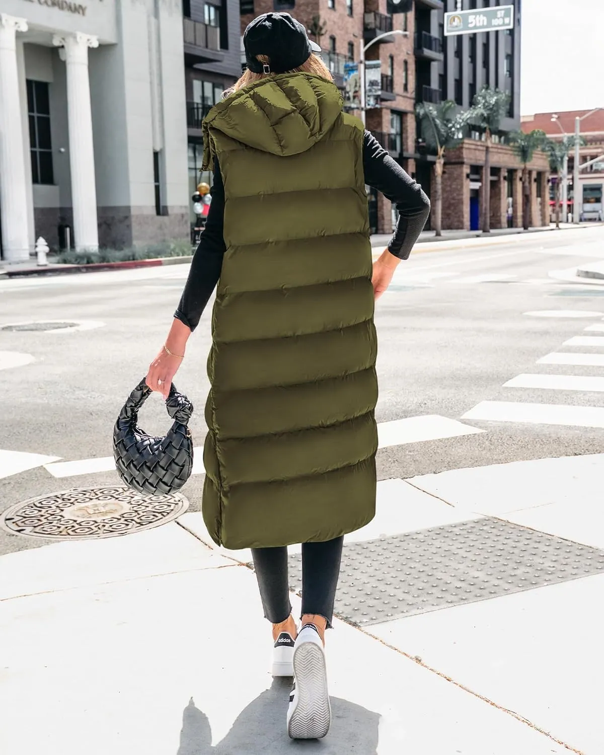 BTFBM Long Puffer Vest Women Quilted Hooded Button Down Zip Up Sleeveless Vests Outerwear Padded Jacket Fall Winter Coat
