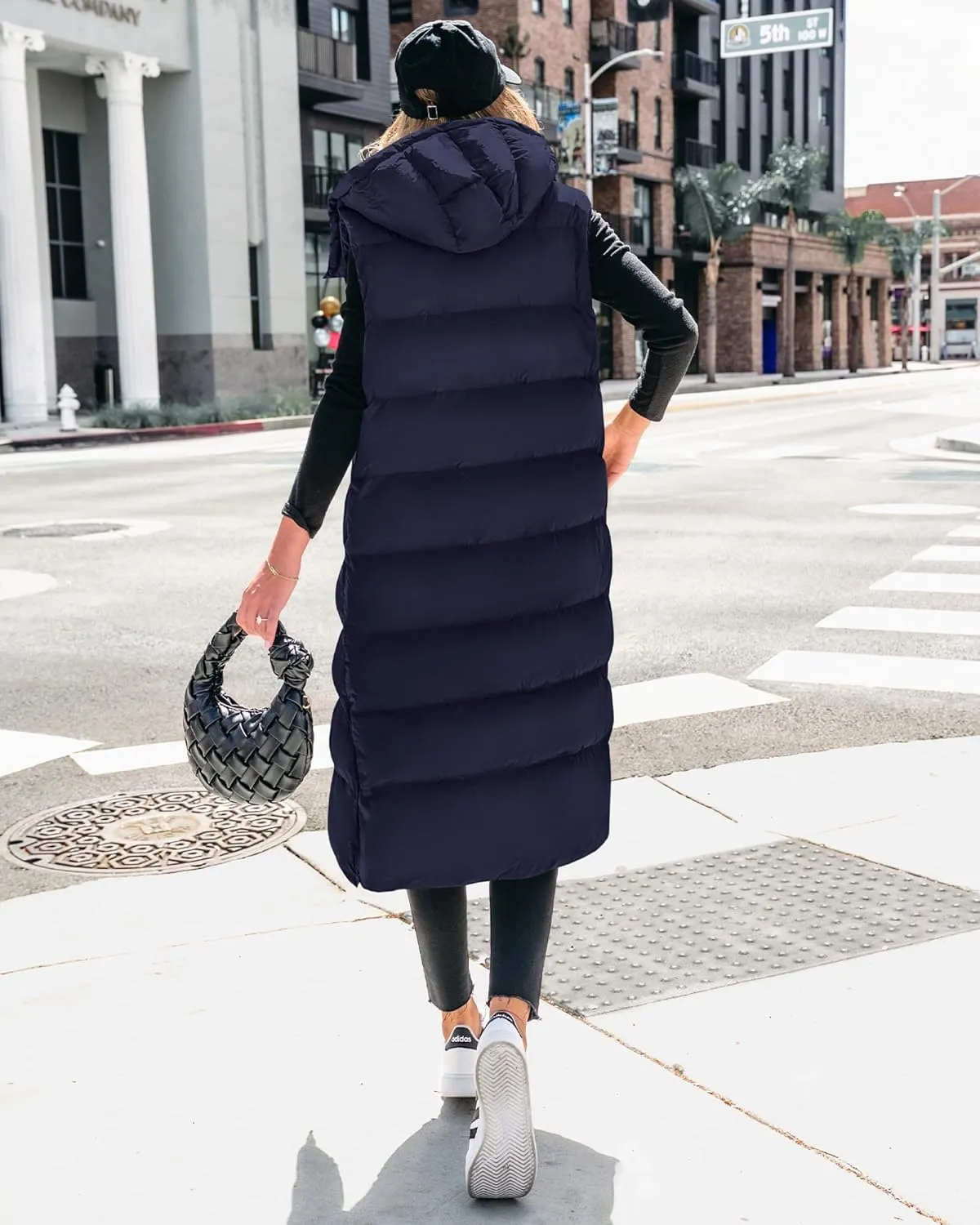 BTFBM Long Puffer Vest Women Quilted Hooded Button Down Zip Up Sleeveless Vests Outerwear Padded Jacket Fall Winter Coat