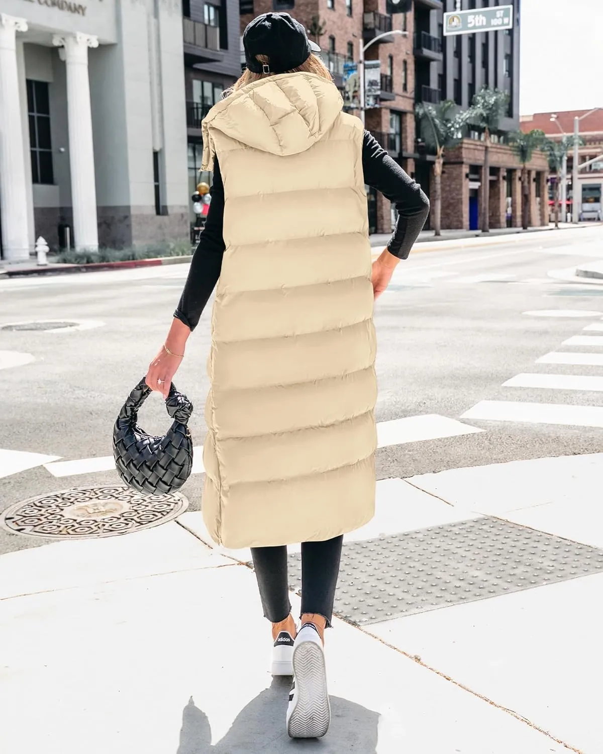 BTFBM Long Puffer Vest Women Quilted Hooded Button Down Zip Up Sleeveless Vests Outerwear Padded Jacket Fall Winter Coat