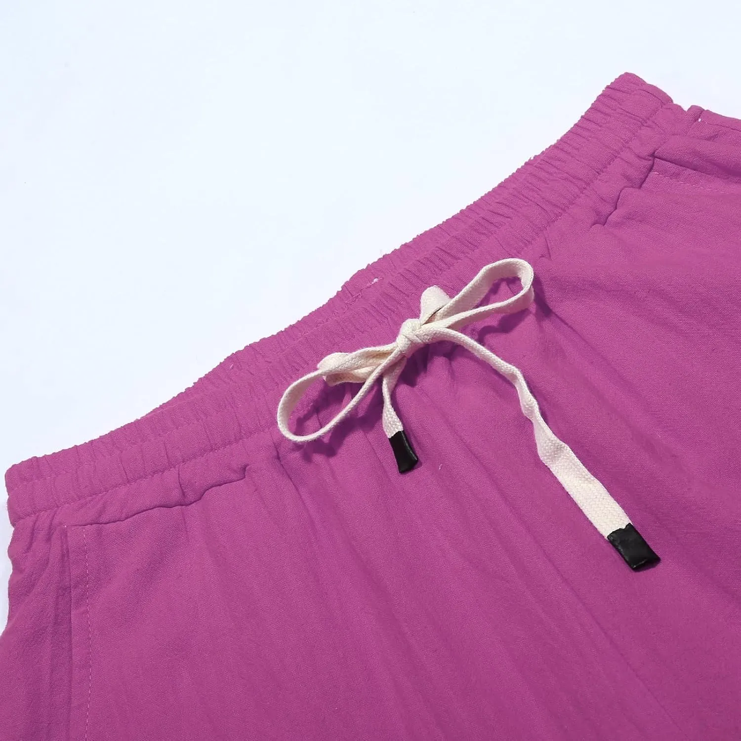 Casual Pants for Women Elastic Waist Summer Trendy Linen Capri Pants Straight Leg Baggy Beach Cotton Cropped Trousers