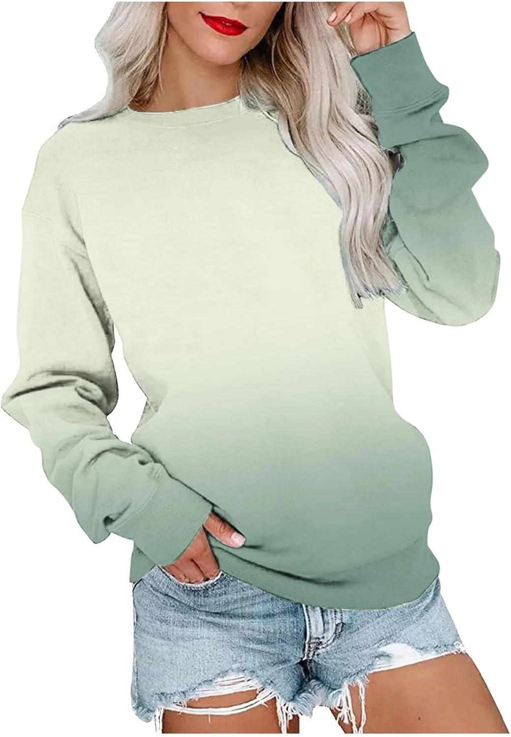 Ceboyel Long Sleeve Shirts for Women Crewneck Sweatshirt Pullover Casual Long Sleeve Tops Trendy Loose Fit Fall Clothing 2023