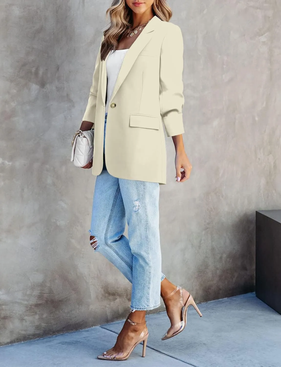 CHICZONE Womens Long Sleeve Casual Blazers Open Front Lapel Button Work Office Ladie's Suits Jackets