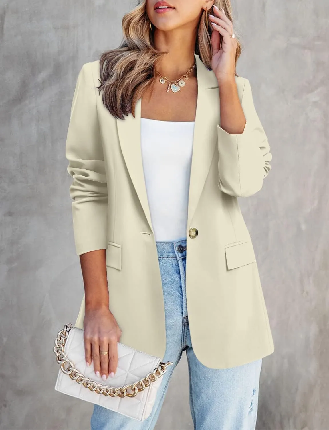 CHICZONE Womens Long Sleeve Casual Blazers Open Front Lapel Button Work Office Ladie's Suits Jackets