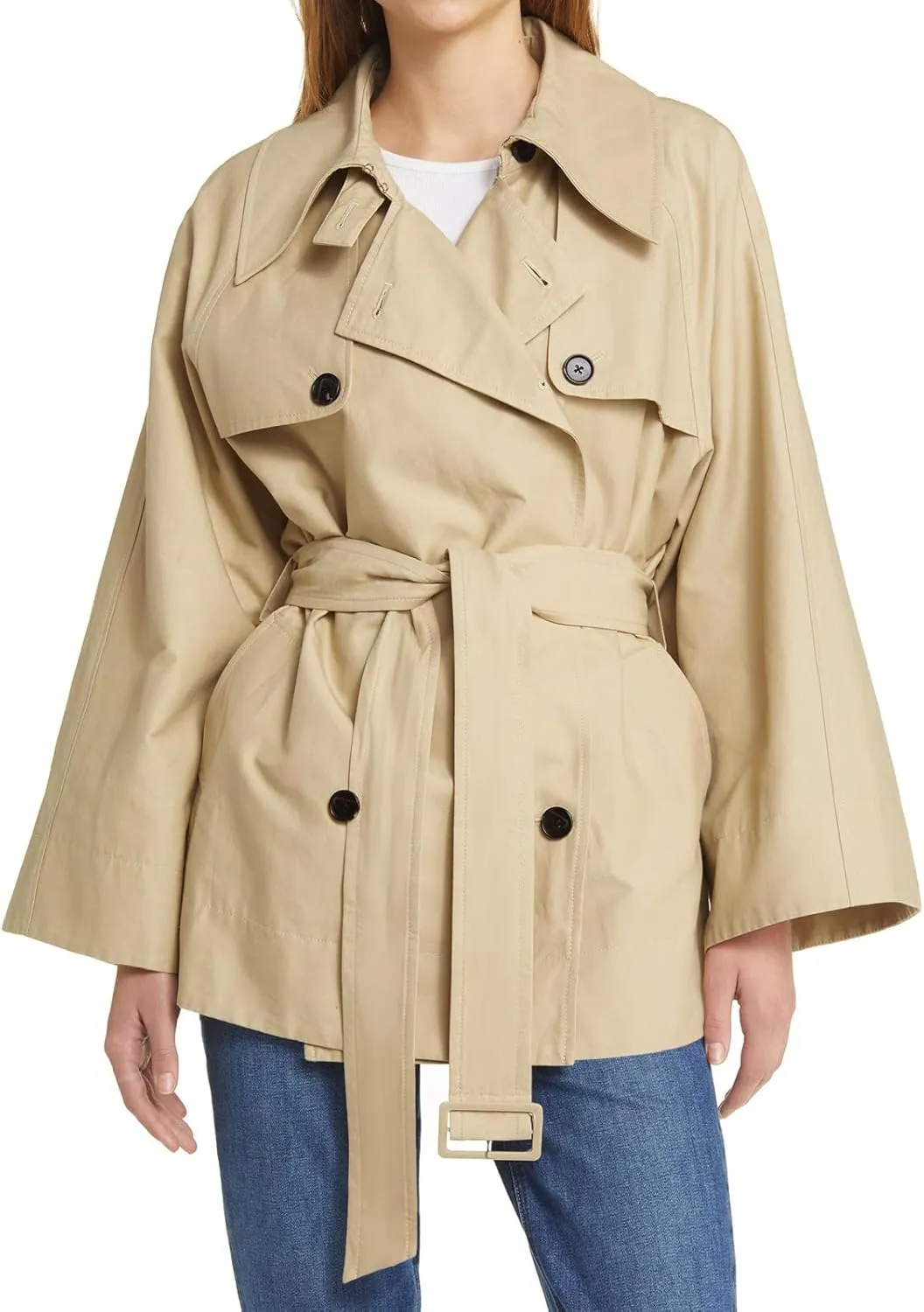 Cicy Bell Womens Casual Trench Coat Double Breasted Long Sleeve Fall Jacket Classic Lapel Overcoat with Belt