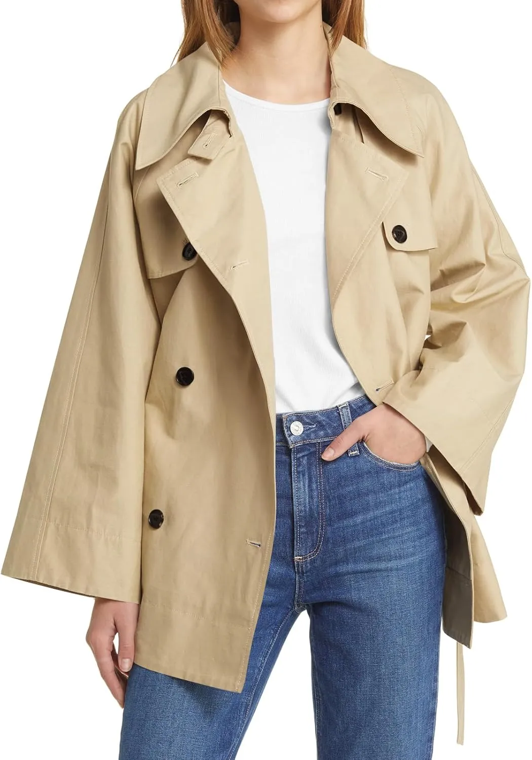Cicy Bell Womens Casual Trench Coat Double Breasted Long Sleeve Fall Jacket Classic Lapel Overcoat with Belt