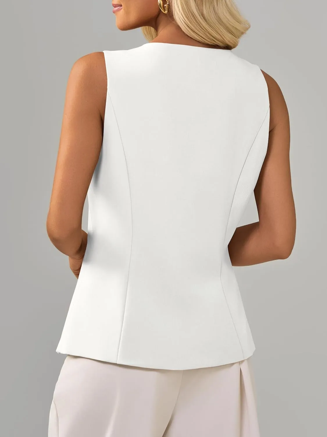 Cicy Bell Womens Summer V Neck Vest Tops Button up Sleeveless Casual Waistcoat Business Fitted Blazer vest