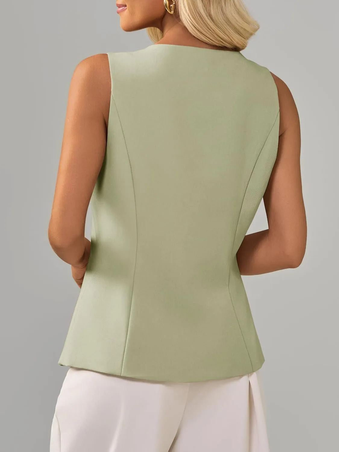 Cicy Bell Womens Summer V Neck Vest Tops Button up Sleeveless Casual Waistcoat Business Fitted Blazer vest