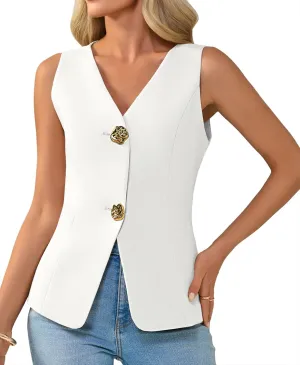 Cicy Bell Womens Summer V Neck Vest Tops Button up Sleeveless Casual Waistcoat Business Fitted Blazer vest