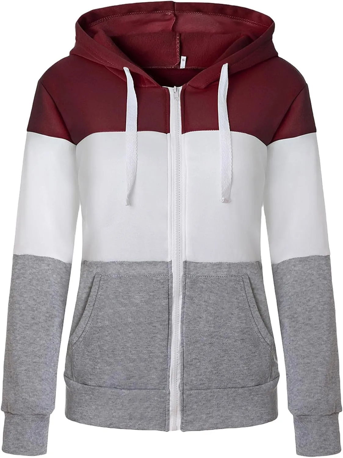 Color Block Hoodies for Women Basic Zip-Up Jersey Jacket Long Sleeve Tops Hooded Sweatshirt with Pockets