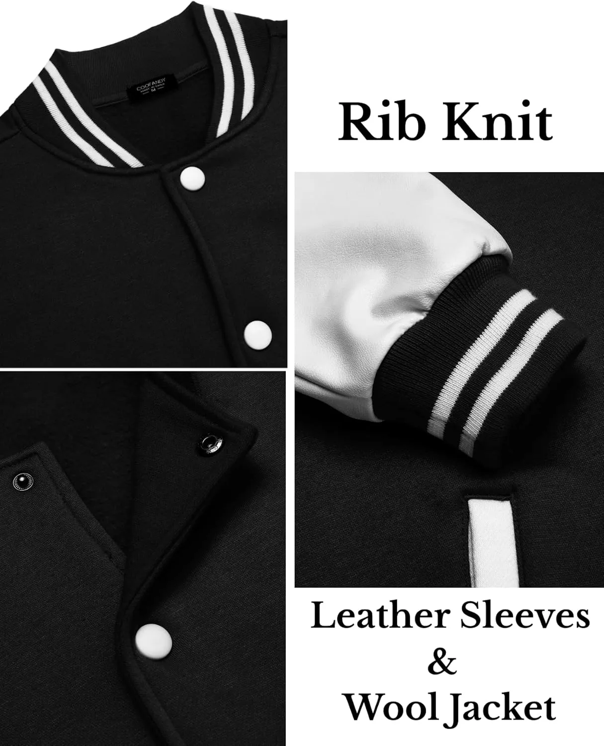 COOFANDY Mens Fashion Varsity Jackets Leather Sleeve Slim Fit College Baseball Letterman Bomber Coat